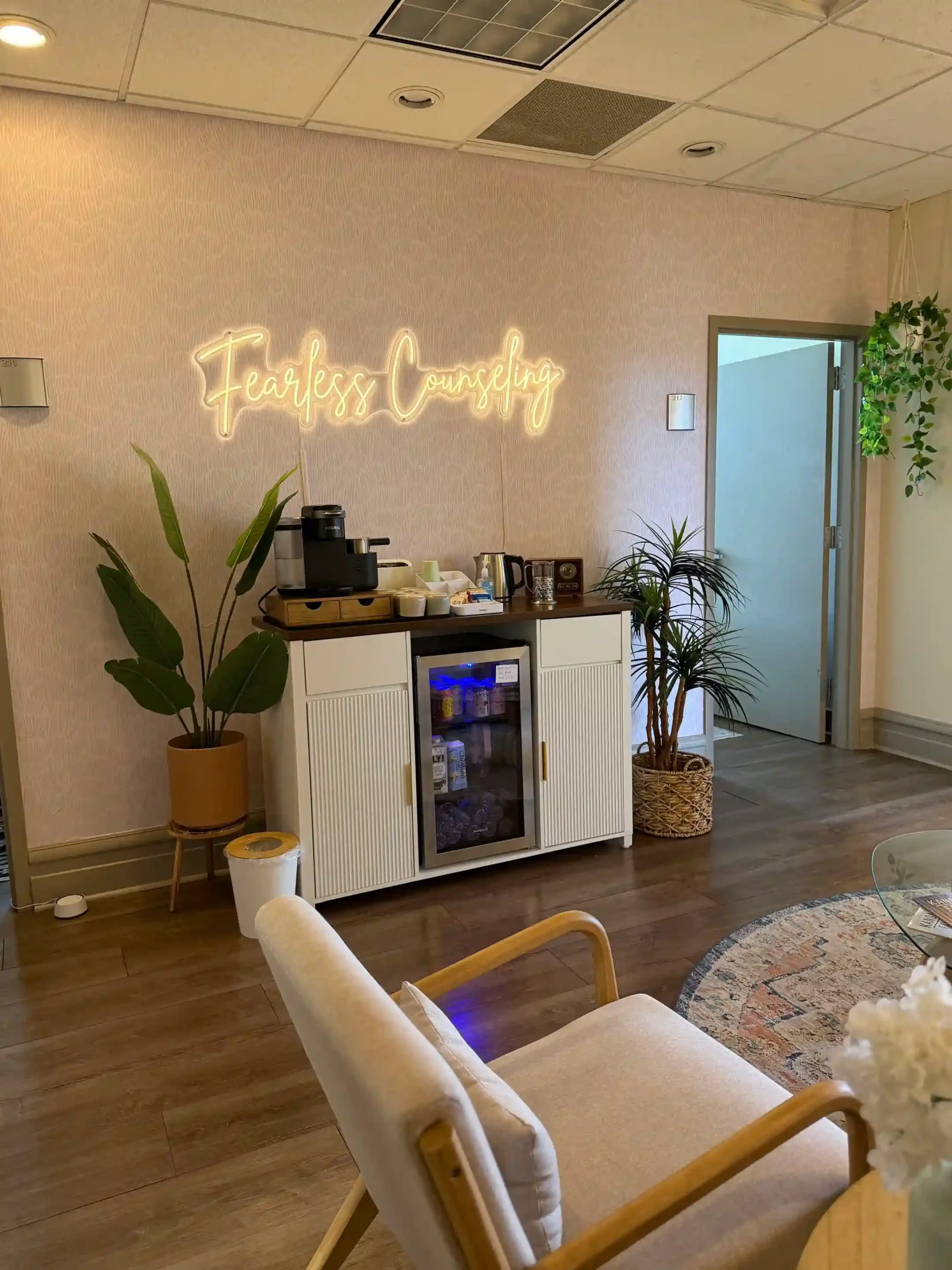 Modern counseling office at Fearless Counseling in Midtown Kansas City where a team of therapists provides anxiety, trauma, and relationship support